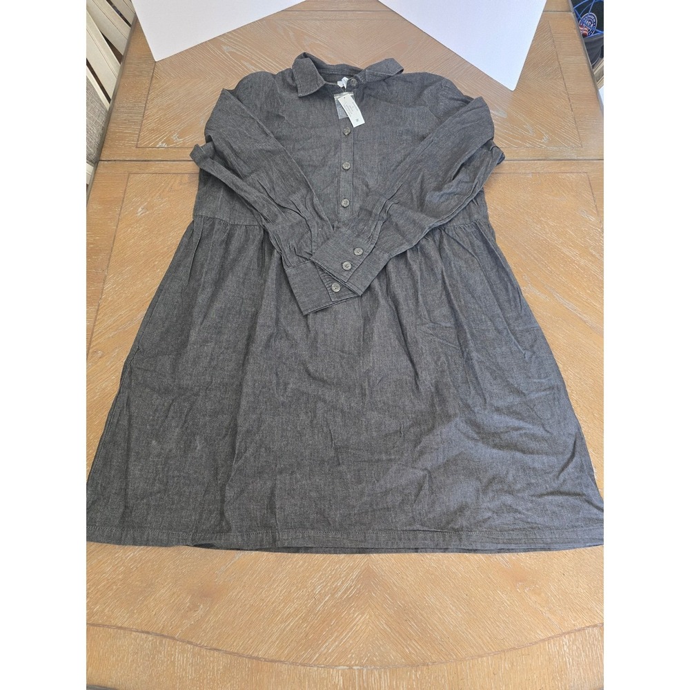 Nine West Jeans Griffen Shirt Dress XL Grey Cotton Denim Babydoll Long Sleeve